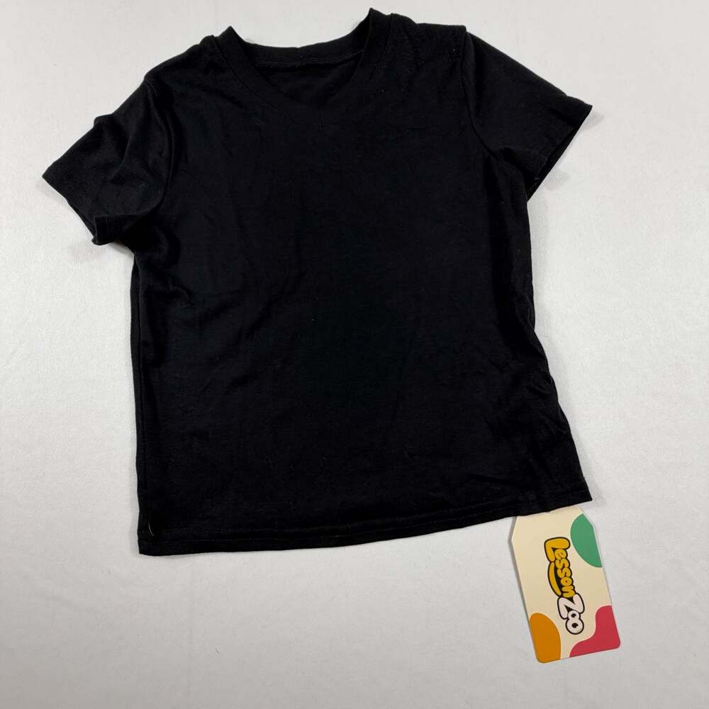 LessonZoo Girls Black V-Neck Short Sleeve T-Shirt